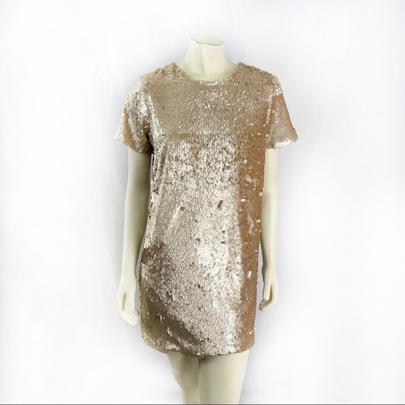 Fanco Gold Sequin Dress Short Sleeve size S - Picture 1 of 11